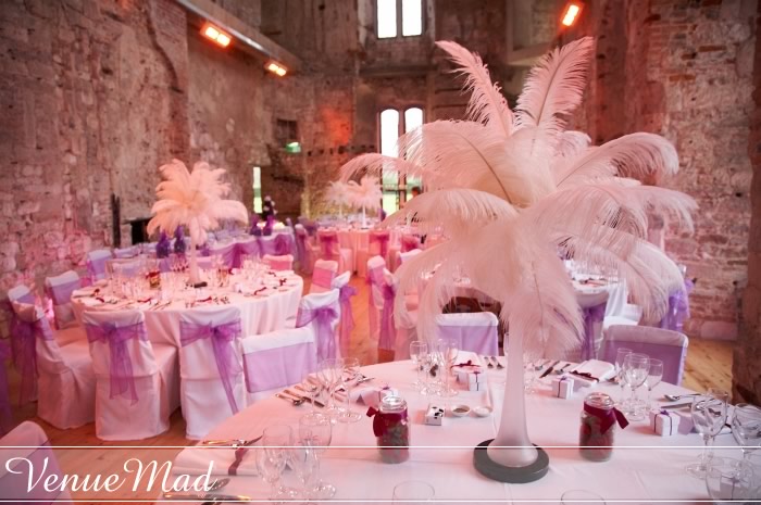 Feather Table Decorations from wedding at Lulworth